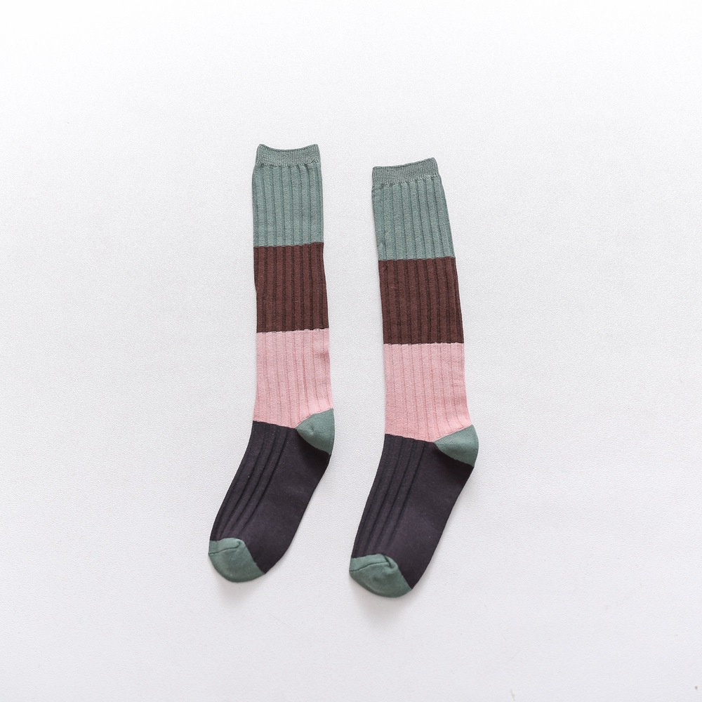 Japanese Wind Calf Socks Knee-high Stockings Female College Needle Spell Color Combed Cotton Socks Manufacturers Wholesale Tall